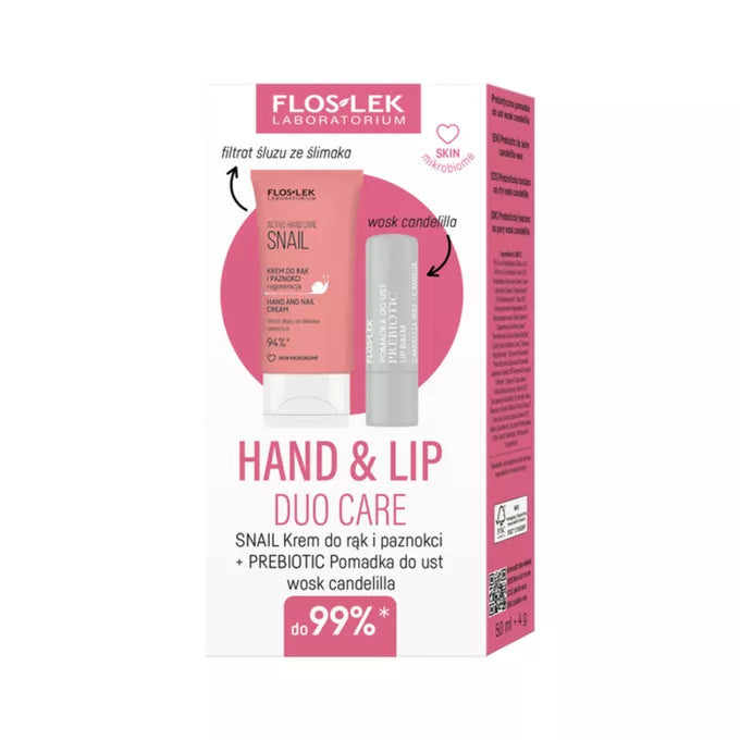 HAND & LIP DUO CARE- Active Hand Care SNAIL 50 ml + Pomadka PREBIOTIC Candellila Wax 4 gr