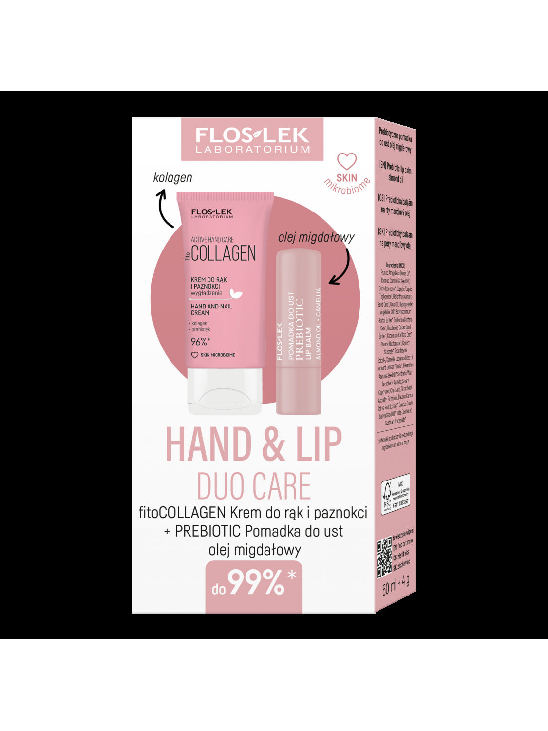 HAND & LIP DUO CARE Active Hand Care FitoCOLLAGEN 50 ml + Pomadka PREBIOTIC Almond Oil 4 g