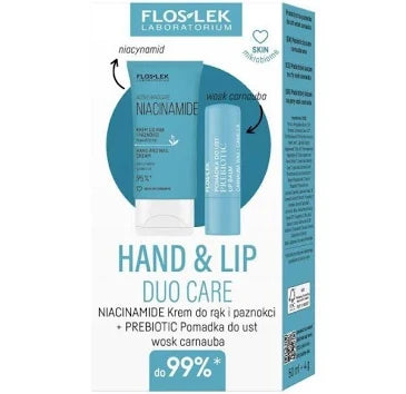 HAND & LIP DUO CARE- Active Hand Care Niacynamide 50 ml + Pomadka PREBIOTIC Wosk Carnauba 4 g