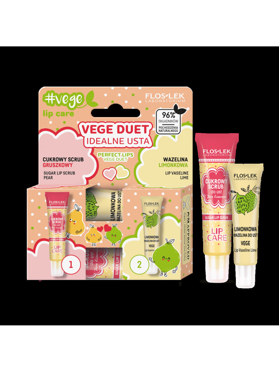 VEGE DUET Idealne Usta, Cukrowy Scrub Gruszkowy 15 gr+Wazelina Limonkowa 10gr